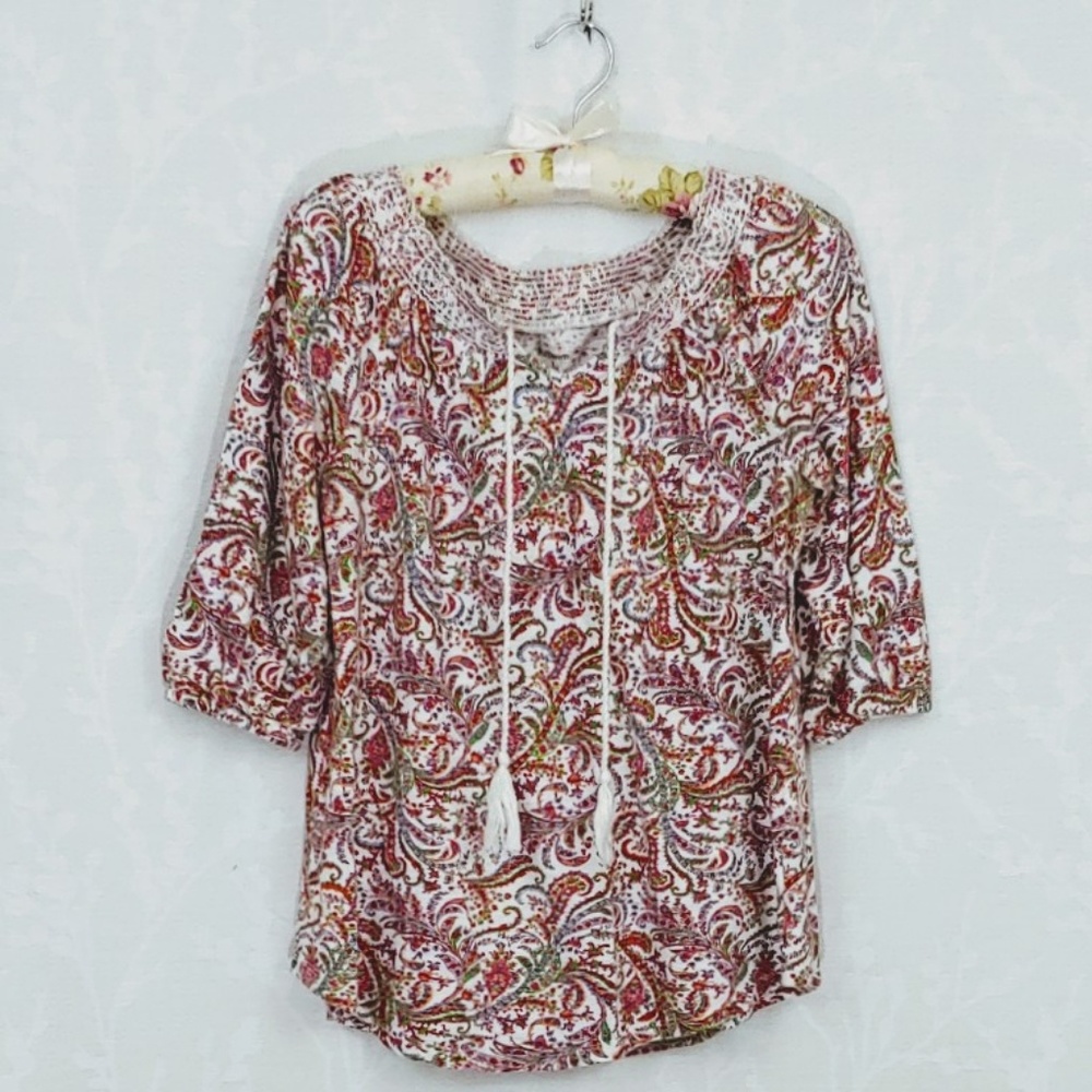 Ruff Hewn | Boho Floral V-Neck Blouse | S